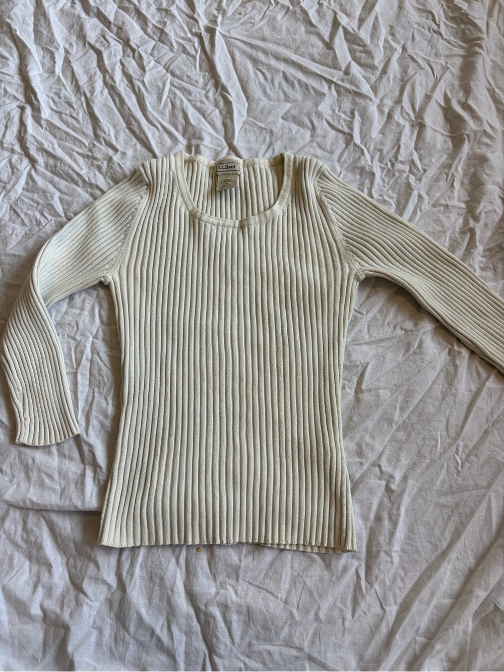 L.L. Bean Cream Ribbed Crewneck Sweater